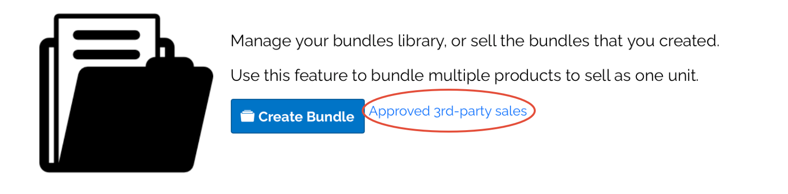 Image of Approved 3rd-party sales link circled in red in Bundle Manager.
