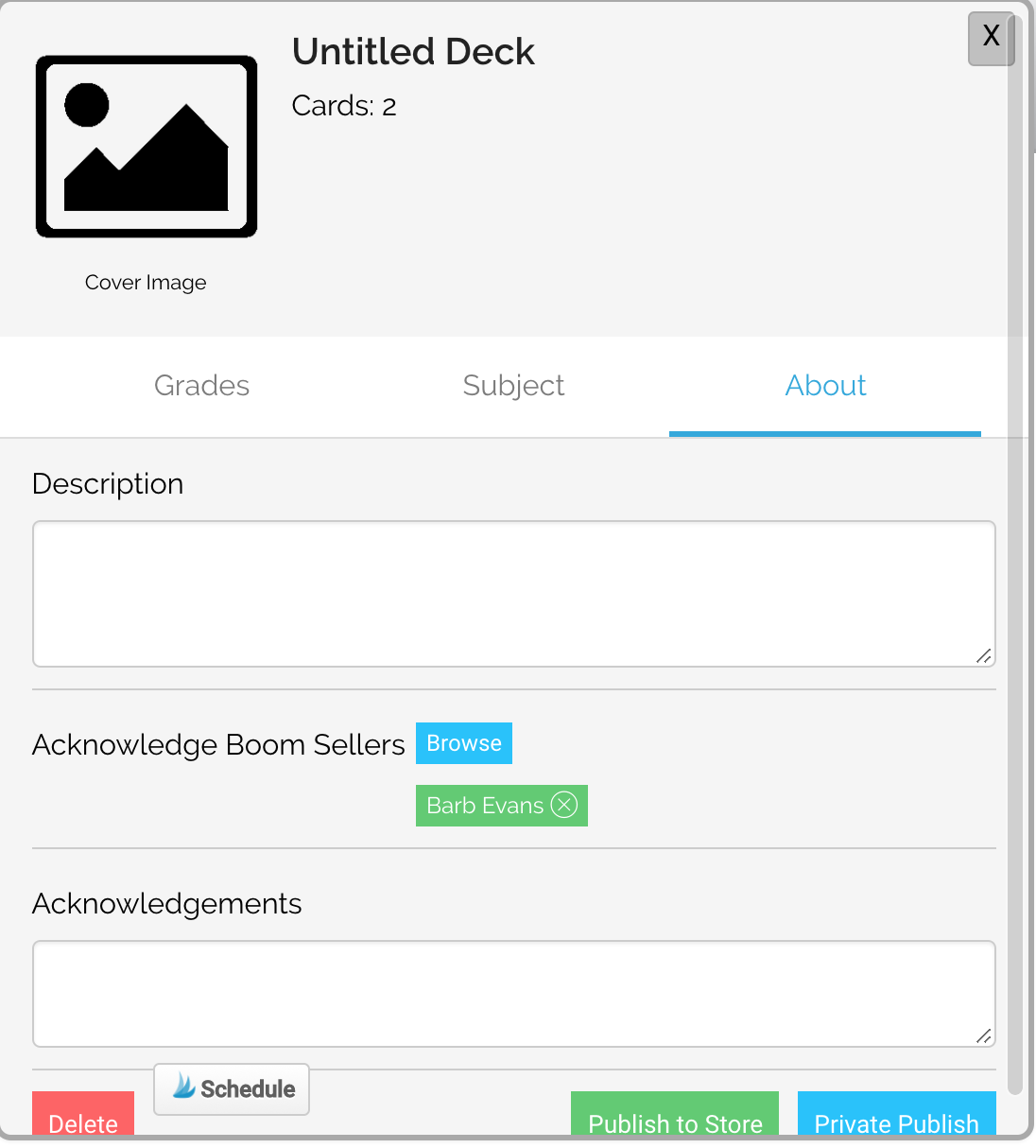 Image of Deck Details About tab.