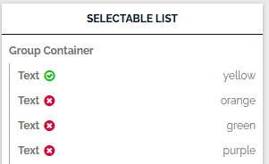 An image of the selectable list showing the green check or red x next to the answer text.