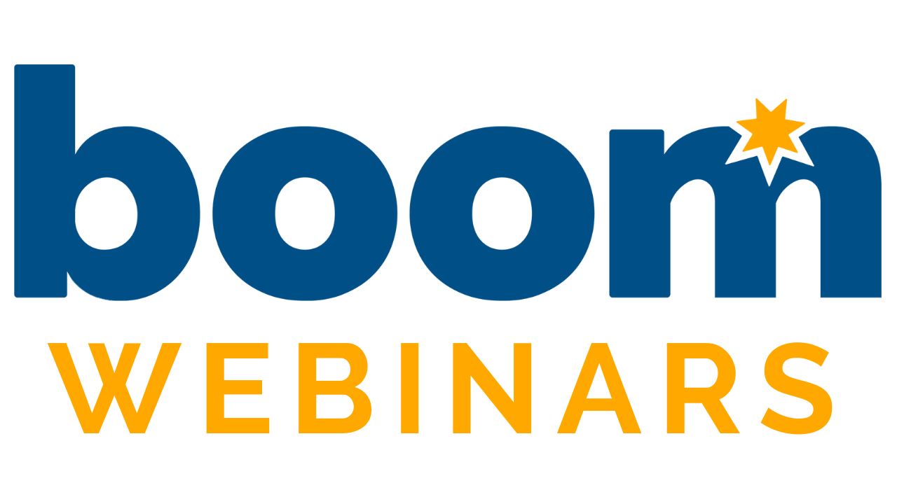 An image with the text "Boom webinars".