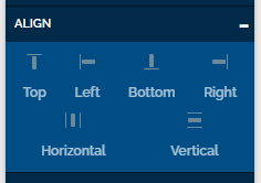 An image of the align section with options for "top", "left", "bottom", "right", "horizontal", and "vertical".