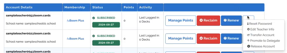 The "Teachers" menu, where you can make edits on a drop-down menu highlighted on the right.