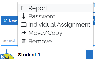 An image showing the student's dropdown menu, highlighting the option for "report", which is the first option.