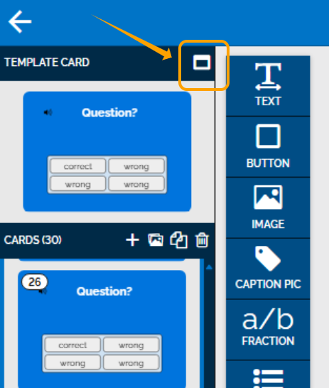 An image highlighting the window icon next to the words "template card", which is above the box for all the cards.