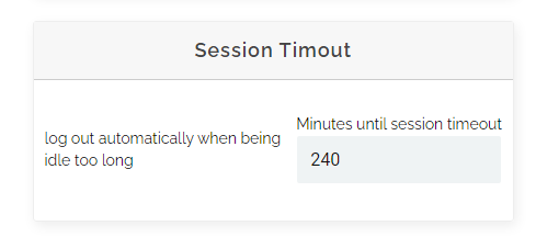 An image of the "session timeout" popup with a "minutes until session timeout" box and an editable number.