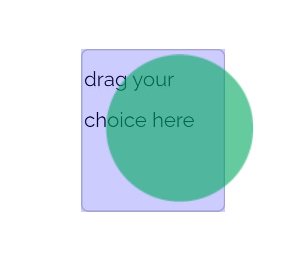 Image of the rectangular drop zone being larger than the draggable green circle.